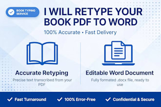accurately retype your book PDF or scan to word document