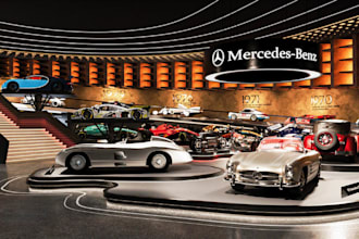 design cgi 3d car dealership showroom, display hall, car garage, car sales plaza