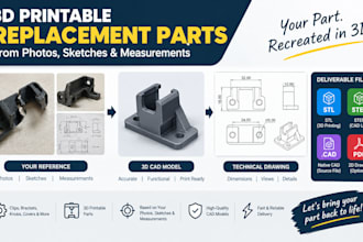 design 3d printable replacement parts from photos, sketches and measurements