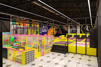 create 3d trampoline park design, indoor playground and fun center