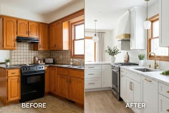 do virtual kitchen renovation, bathroom redesign, and real estate photo editing