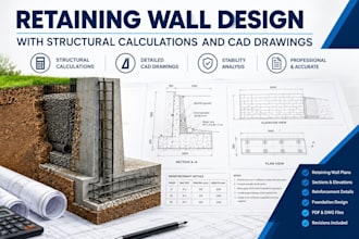 design retaining walls with structural calculations and cad drawings