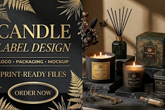 design custom candle label design, candle logo and candle packaging label design