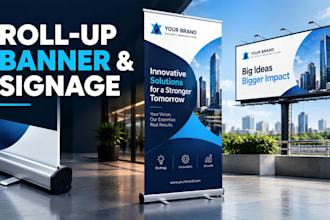 design roll up banner, retractable banner, billboard signage and pull up design