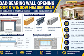 load bearing wall opening, door window header beam design calculations