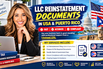 prepare llc reinstatement documents in USA and puerto rico as licensed CPA