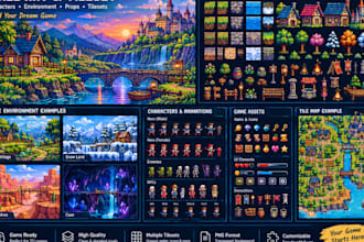 create pixel art game environments, parallax  backgrounds and tilesets