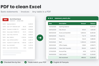 convert PDF bank statements and invoices to excel
