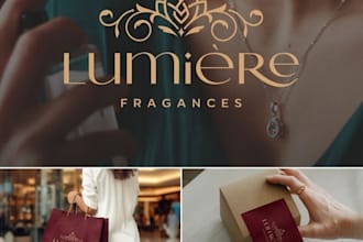 design luxury perfume branding, packaging and shopping bag mockups