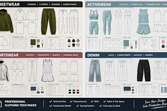 create tech packs for streetwear, activewear, sportswear, swimwear and denim
