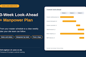 prepare a 3 week look ahead schedule and manpower plan in excel