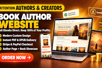 build modern book author website or ebook author website for digital downloads
