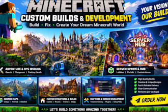 build, fix custom minecraft map adventure rpg world, minecraft server spawn hub