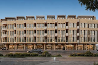 renovate 3d mid rise apartment,multi tenant condo,mixed use building cgi render