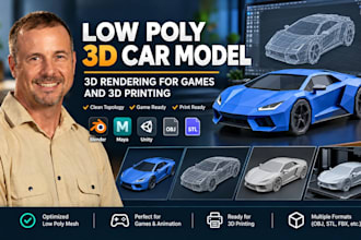 create low poly 3d car model, 3d rendering for games 3d printing