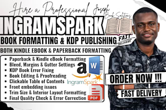 format, edit, design book cover and publish your book on ingramspark, amazon KDP