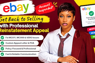 fix suspended ebay account, appeal with mc011, mc999, vero and reinstatement