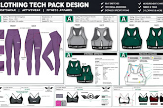design gym clothing tech pack for sports bra, yoga pants and activewear