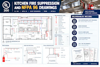 prepare ul 300 kitchen fire suppression and nfpa 96 drawings