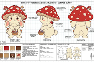 design custom plushie reference sheet stuffed animal tech pack ych concept plush