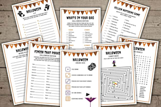design seasonal printables, holiday activity sheets, festive games, invitations