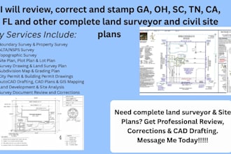 review, correct and stamp ga oh sc tn ca fl land surveyor and site plan