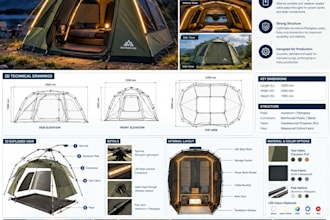 create a 3d cad design for an outdoor tent with smart led lighting