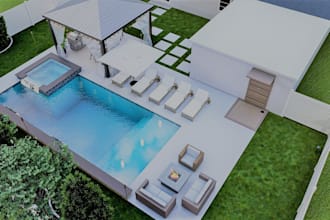 create a custom 3d garden design, front yard, backyard and landscape rendering