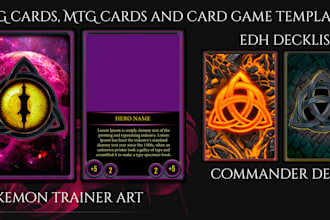 design custom tcg cards, mtg, card templates, pokemon cards, board game cards,