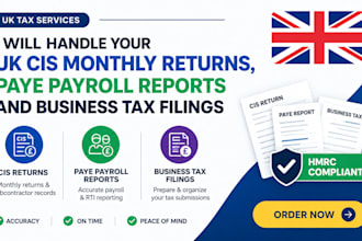 handle UK cis monthly returns paye payroll reports and business tax filings