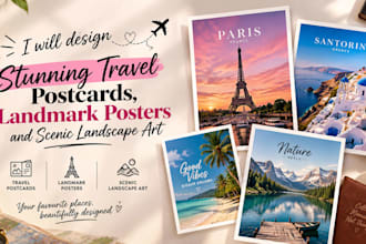 design stunning travel postcards, landmark posters and scenic landscape art