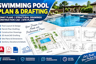 draft swimming pool permit plans, structural drawings, construction cad and site
