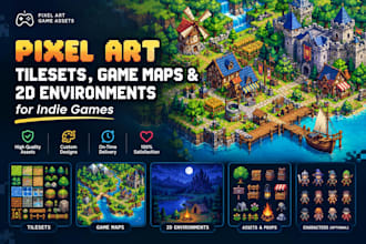 create pixel art tilesets game maps 2d for indie game, steam, top down