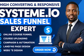 build systeme io website, systeme io landing page,  systeme io expert