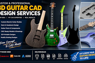 design custom electric guitar bodies, parts and cnc ready 3d cad models