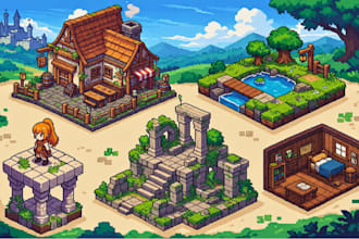 retro pixel game art isometric pixel art ui 2d game assets pixel map environment