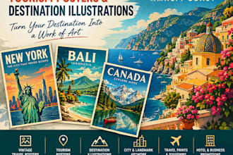 design vintage travel poster, tourism poster, and destination illustration