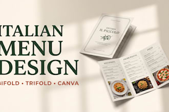 design an italian food digital restaurant menu in bifold trifold form on canva