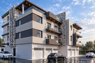 3d semi detached villa,mansion exterior design,outdoor parking lot,duplex render