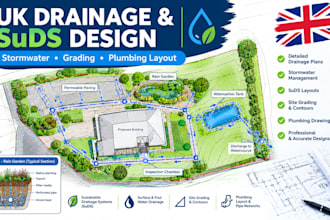 design uk drainage plan stormwater suds grading and plumbing layout