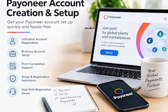 assist you with payoneer individual and llc business account setup