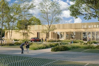 create 3d rendering for community center, cgi public building design,pedestrian