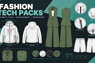 design activewear tech packs with detailed technical flats
