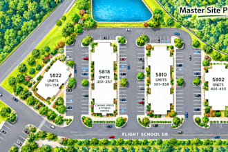 render and design master site plan, landscape, and layout