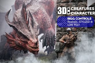 do 3d dragon model, dinosaur, mythical and prehistorical animals, creature model