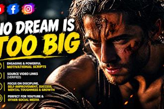 write a motivational video script and provide source videos