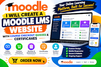 create a moodle lms website with course checkout quizzes and certificates