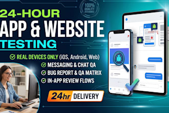do 24hr app testing, messaging qa, bug report, and review prompt