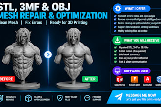 diagnose and repair stl, 3mf and obj mesh errors for 3d printing