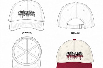 create hat tech pack with bom, rpet, organic cotton, buckram and sweatband specs